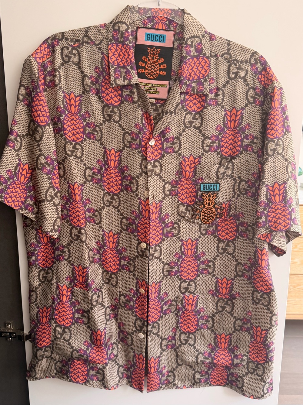 Gucci Pink Pineapple Print Monogram Button-Down Shirt